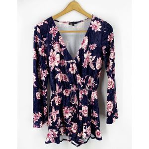 Be Bop Romper Womens Medium Navy Blue Pink Floral